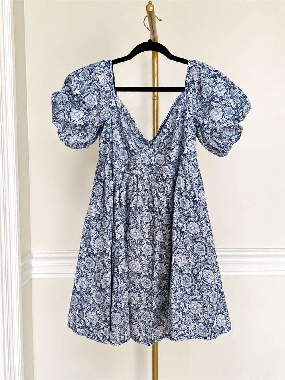 NWT English Factory Blue White Floral Puff Sleeve Dress XL